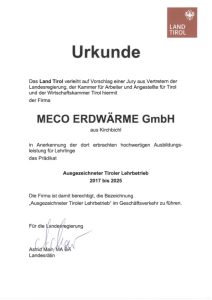 Urkunde augezeichneter Tiroler Lehrbetrieb 2017 2025